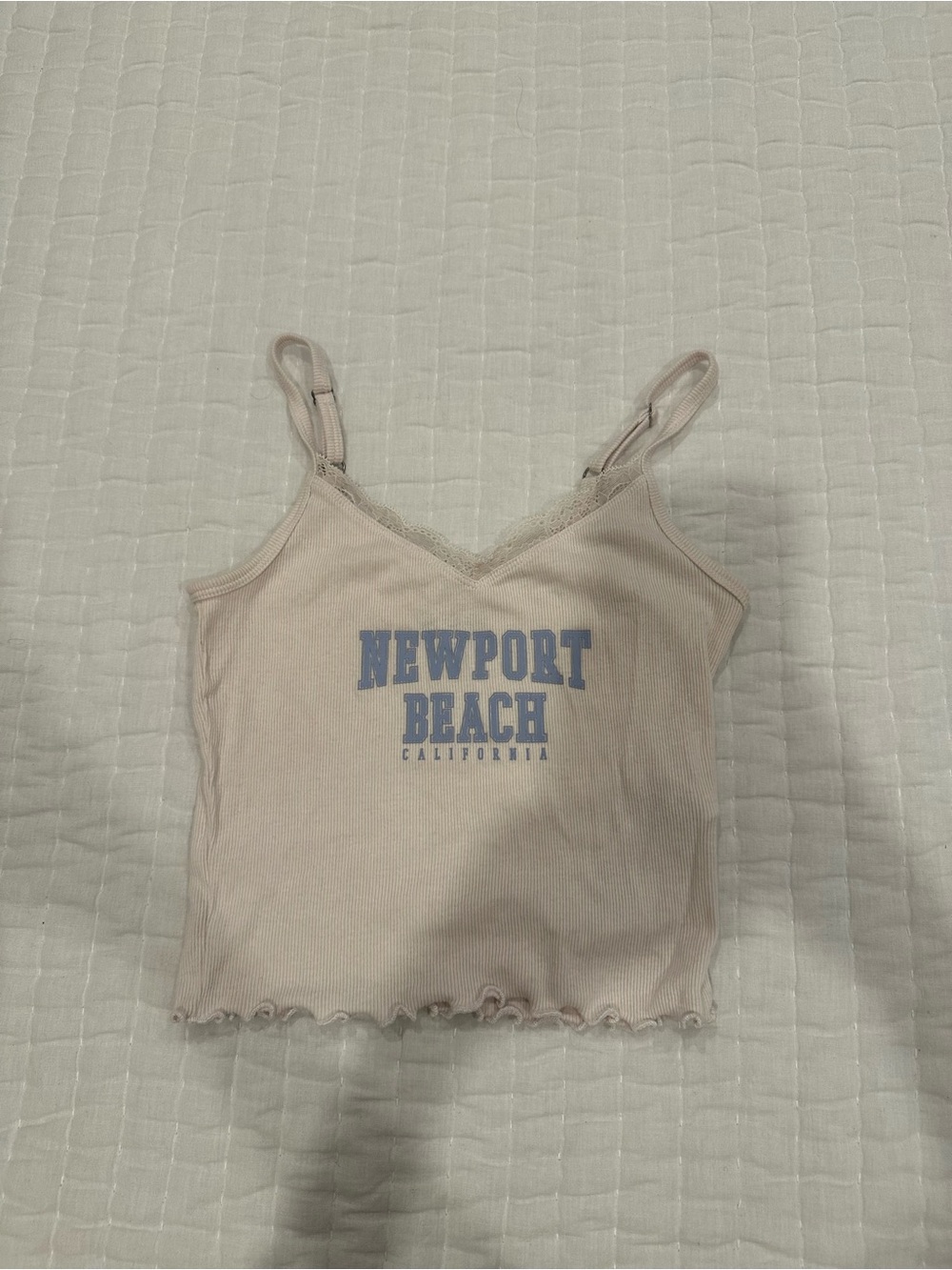 Hollister Newport Beach Lace-Trim Cami in Light Pink with Blue Print